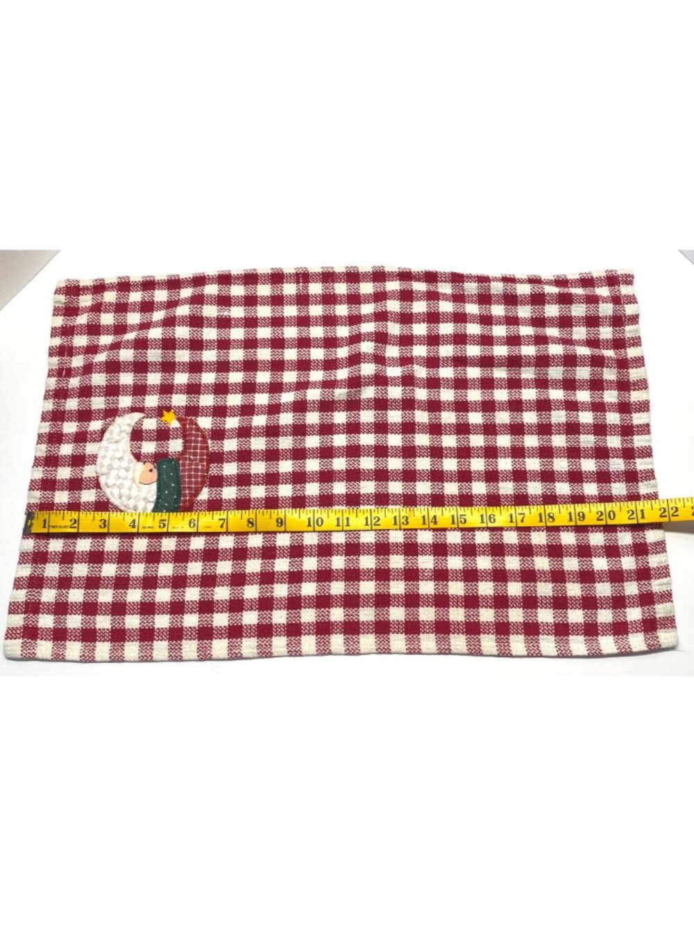 Santa Holiday Checkered Dish Towels Set Red White Moon Face Applique Festive - Picture 5 of 8